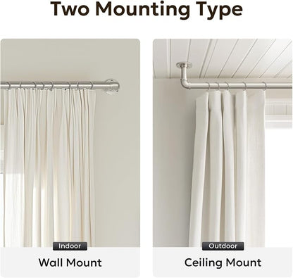 Zeerobee Curtain Rods for Windows 144 to 168, 1 Inch Industrial Wrap Around Brushed Nickel Curtain Rod, Indoor/Outdoor Room Divider Adjustable Drapery Pole, 144"-168"