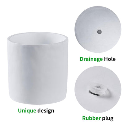SANDYBAYTAS 11 Inch Pot for Plants, Large Cement Planter with Drainage Hole, Mid-Century Modern Concrete Flower Pots for Home Decor, Office & Outdoor (White)