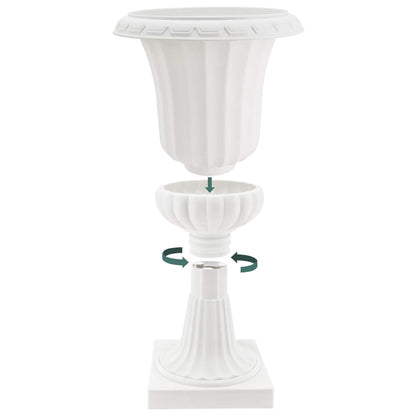 Arcadia Garden Products Plastic Garden Pedestal Urn, Set of 2 Classic Decorative Garden Pot Planter for Indoor and Outdoor Plants, 10” x 17”, White