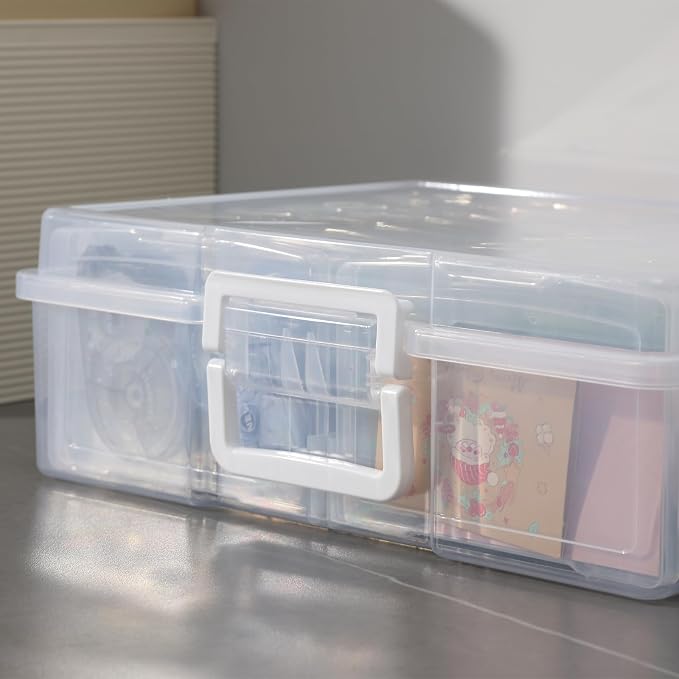 novelinks Transparent 4" x 6" Photo Cases and Clear Craft Keeper with Handle, 16 Inner Photo Organizers & Photo Storage Box, Plastic Photo Storage Containers (Clear -2Pack)