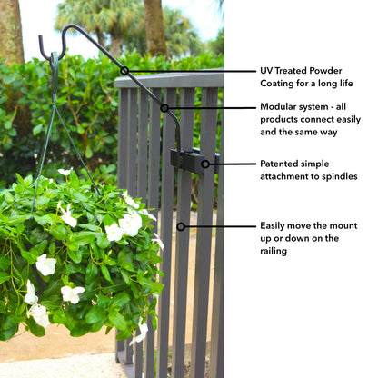 Premium - Hold It Mate Multi Use Hook Kit for Vertical Spindled Railings, Hang Flower Baskets Chimes Bird Feeder 15LBS Weight Limit