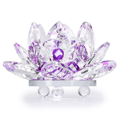 OwnMy Sparkle Crystal Lotus Flower Hue Reflection Feng Shui Home Decor with Gift Box (4 Inch/ 100MM Purple)