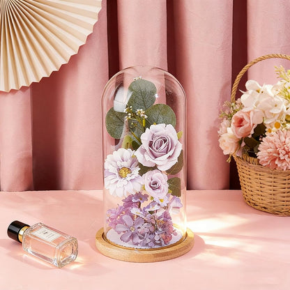 PH PandaHall Glass Cloche Display Dome 5.6x10.9inch Bamboo Base Bell Jar Clear Terrarium Display Dome Cloche Bottles Storage Case Decorative Centerpiece Stand for Plants Flower Succulent Home Decor