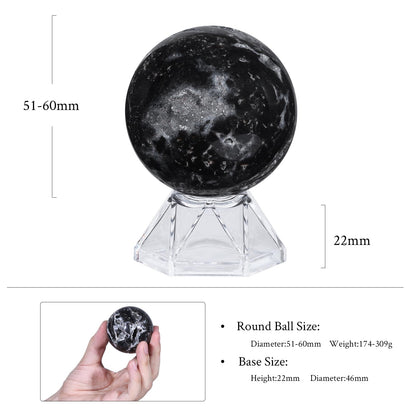 SUNYIK 2.01-2.36" Healing Sphalerite Stone Crystal Ball with Acrylic Stand, Natural Stone Orb Sculpture Figurine for Divination Meditation, Decorativone Ball Sphere for Home Office Decor