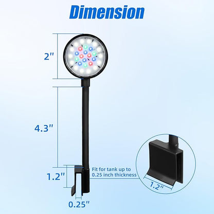 AQUANEAT Clip on Aquarium Light for up to 3 Gal Fish Tank, Dimmable Small Fish Tank Light USB for Betta Tank (Small)