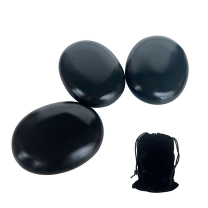 MINGJISHIYE Hot Stone Massage, 3 piece Set Large Oval Hot Stone 3.58x2.78x1.19 inches, Basalt Home spa, Relaxation, Massage Treatment (3PCS)