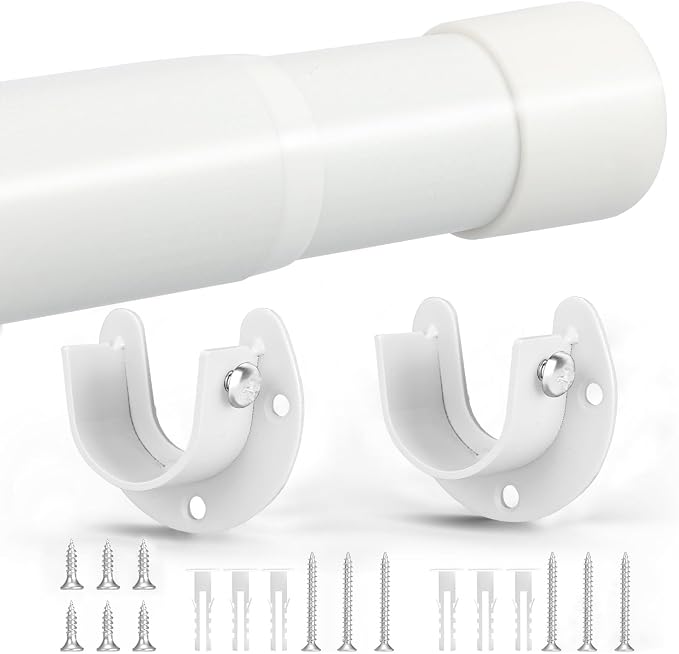 SUTINE Closet Rod, 17 to 97Inch Closet Rods for Hanging Clothes, Heavy Duty Adjustable Closet Hanging Rod Bar White Closet Poles for Wardrobes, Closet, Bathroom, Windows,1.3 Inch Diameter
