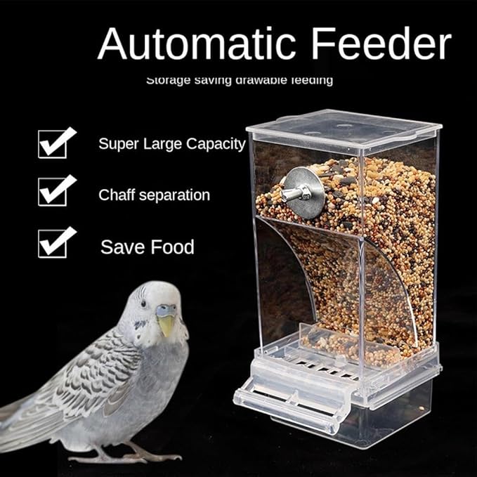No Mess Bird Feeder for Cage,Automatic Parrot Feeder Cage Accessories,Transparent Parakeet Seed Container Food Feeder Drinker for Cage,No-Spill Transparent Bird Feeder (White*2)