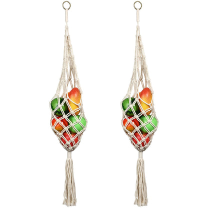 Geiserailie 2 Pieces Hanging Fruit Basket Macrame Hanging Basket Vegetable Breathable Storage decor for Potato Onion and Fruit Storage Boho Decor for Kitchen