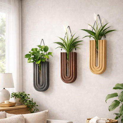 MODUGLE Wall Mounted Wooden Propagation Station Set of 3 - Boho Hanging Indoor Wall Planter Vases for Plants & Flowers, Handmade Rainbow Decor for Living Room, Entryway, or Home Gallery Display