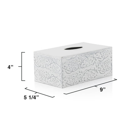 Modern Farmhouse Decorative Tissue Box Holder - Distressed White, Rustic Metal Design for Bathroom