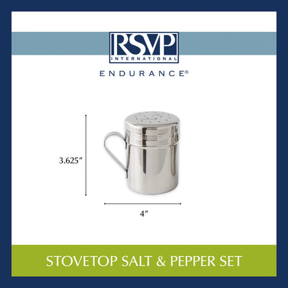 RSVP International Endurance Kitchen Shaker Collection, Dishwasher Safe, Salt & Pepper Set, 10-Ounce, Stainless Steel
