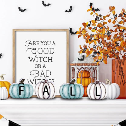 YUJUN 4 Pieces Fall Pumpkin Wooden Signs Decoration,Blue Autumn Tiered Tray Pumpkin Tabletop Decor for Thanksgiving Fall Home Kitchen Harvest Party Decor Supplies