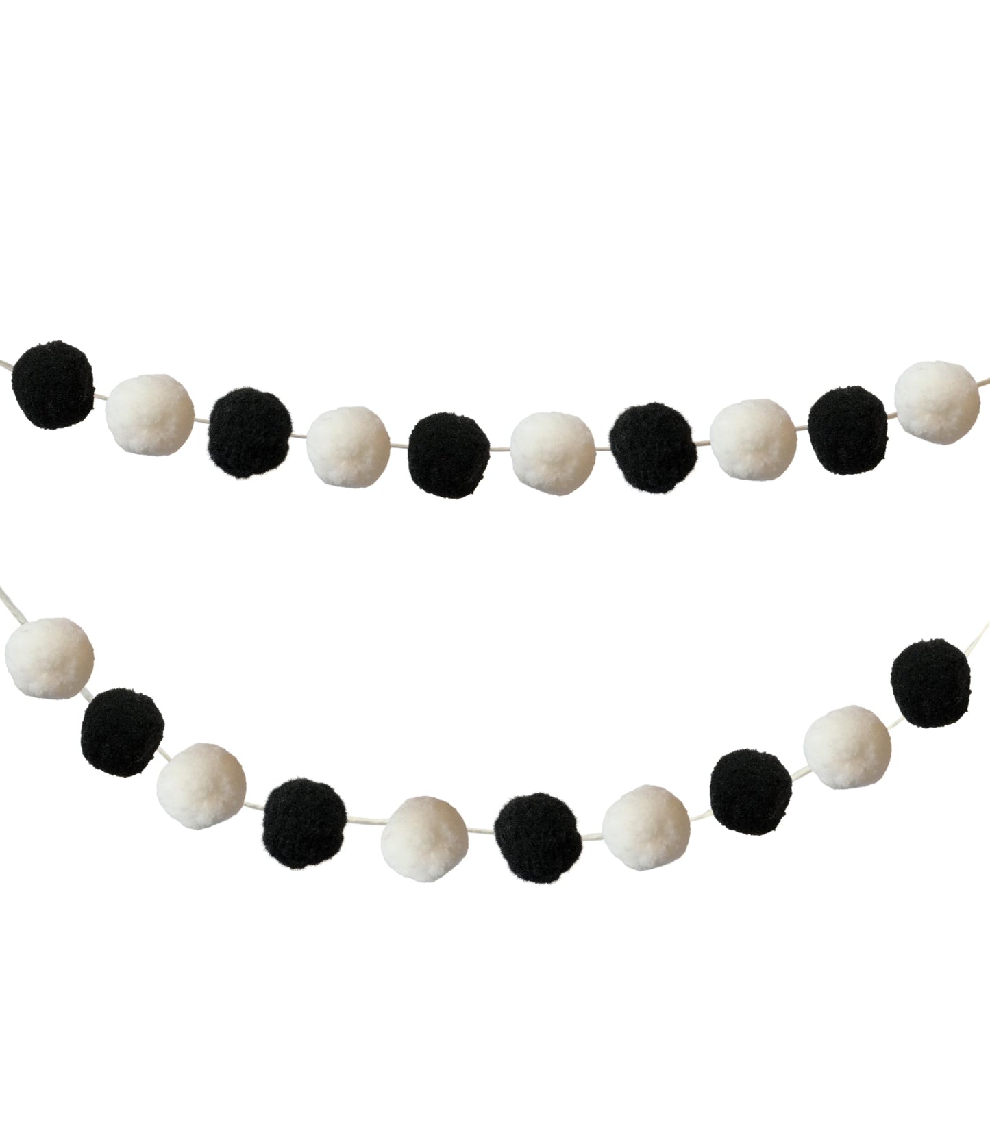 Carson Dellosa Education Garland 2 Piece Set, 12" Black and White Felt Pom Ball Banners on White String for Party, Classroom Decor, Bulletin Board, and Room Decoration