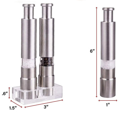Salt and Pepper Grinder Set Manual Stainless Steel, Refillable Pepper Grinder and Salt Grinder with Acrylic Base, Salt & Pepper Mill Set
