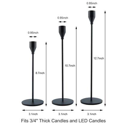 NLBTW Matte Black Taper Candle Holders, Set of 3 Metal Candlestick Holders for Candle Sticks Holder Decor, Ideal for Mantle Table Centerpiece, Weddings, Dining, Housewarming Gift & Anniversaries
