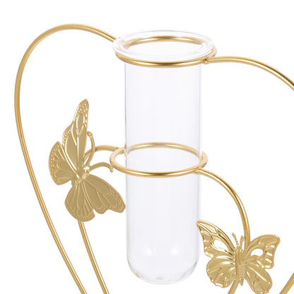 IMIKEYA Glass Plant Terrarium with Metal Frame and Heart-Shaped Insect Motif, Hydroponic Flower Holder for Home Décor, Desktop Decorative Glass Vase for Living Room and Office