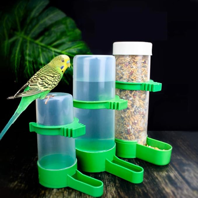 Bird Feeder, Bird Water Dispenser for Cage, 2PCS Automatic Bird Water Feeder with 1PCS Food Feeder for Cage Pet Parrot Budgie Lovebirds Cockatiel Automatic Bird Feeder (2pcs 60ml + 1pcs 150ml)