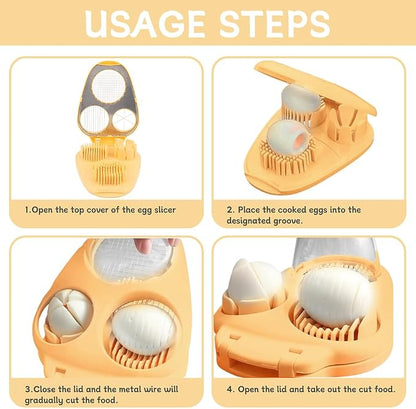 3-in-1 Egg Slicer for Hard Boiled Eggs, Multipurpose 3-Way Cutter with 3 Slice Modes, Heavy Duty Stainless Steel Chopper Tool for Strawberry, Mushroom, Grape, Cherry Tomato(COLOR:Yellow)
