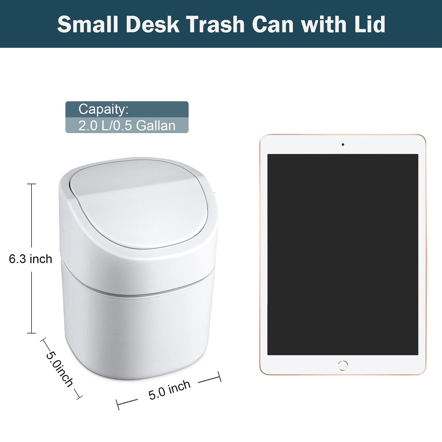 Business King Mini Desk Trash Can with Lid with Trash Bags 180 Pcs Swing-Lid Tiny Countertop Garbage Bin Small Table Top Plastic Covered Waste Basket