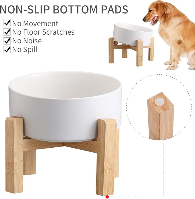White Elevated/Raised 15°Tilted Anti Slip Ceramic Dog Bowl for Medium & Large Breeds,Slanted Bulldog Big Face Pet Feeding Food Water Dish Stand for Dogs (7.6 Cups/60OZ)