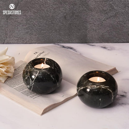 SPESHSTONES Marble Tealight Candle Holder 3.5-Inch Black Stone Votive Holder for Table Centerpieces & Earthy Aesthetic Decor, Candle Holder for Wedding Gifts for her