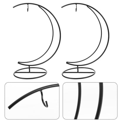 Angoily Moon-shaped Hanging Hook 2pcs Black Metal Air Planter Stand Glass Terrarium Display Holder Flower Pot Hanger for Home Décor and DIY Micro Landscape