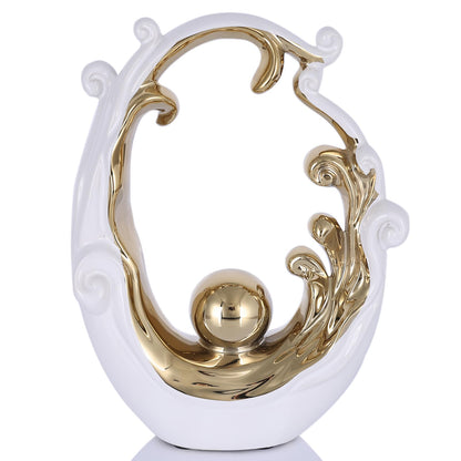 LINYTHER Abstract Ceramic Sculpture, White and Gold Modern Tabletop Statue Wave-Inspired, for Home Decor, Decorative Accent for Shelf, Mantel, Coffee Table, Console or Entryway