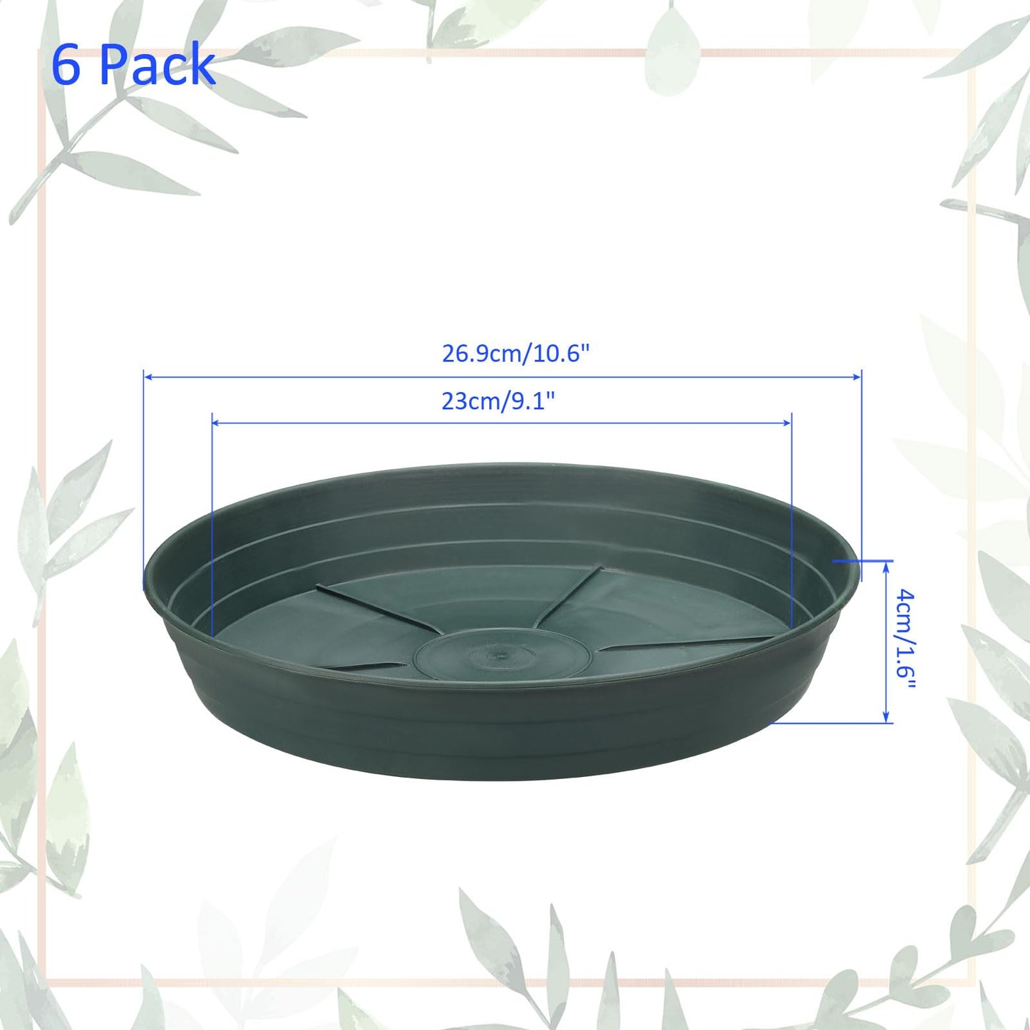 M METERXITY 6 Pack Planter Saucers - Plastic Plant Tray Flowerpot Drip Trays Round Apply to Outdoor/Garden (10.2 Inch/ 25.8cm, Cyan)