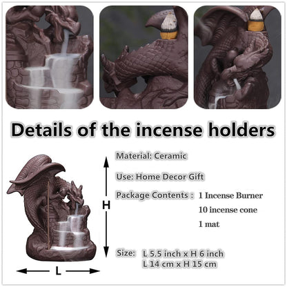 Fly Dragon Backflow Incense Burner Handmade Waterfall Incense Holders Home Decor Gift Statue Ornaments