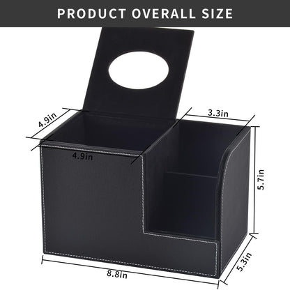 XNONE PU Leather Tissue Box Cover with Storage Square-Multifunctional Tissue Holder,Remote Control Holder,Decorative Tissues Boxes Organizer,Home Office Desktop Storage box,Black
