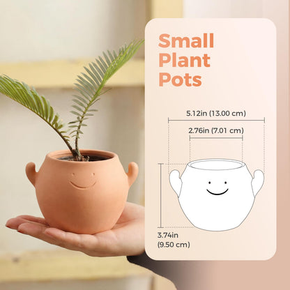 Bamworld Smiley Face Planter Pot Cute Plant Pots Small Plant Pot with Drainage Holes Gifts for Plant Lovers Succulent Pots Terracotta Planter for Indoor Outdoor Funny Planters Power Hands Home Decor