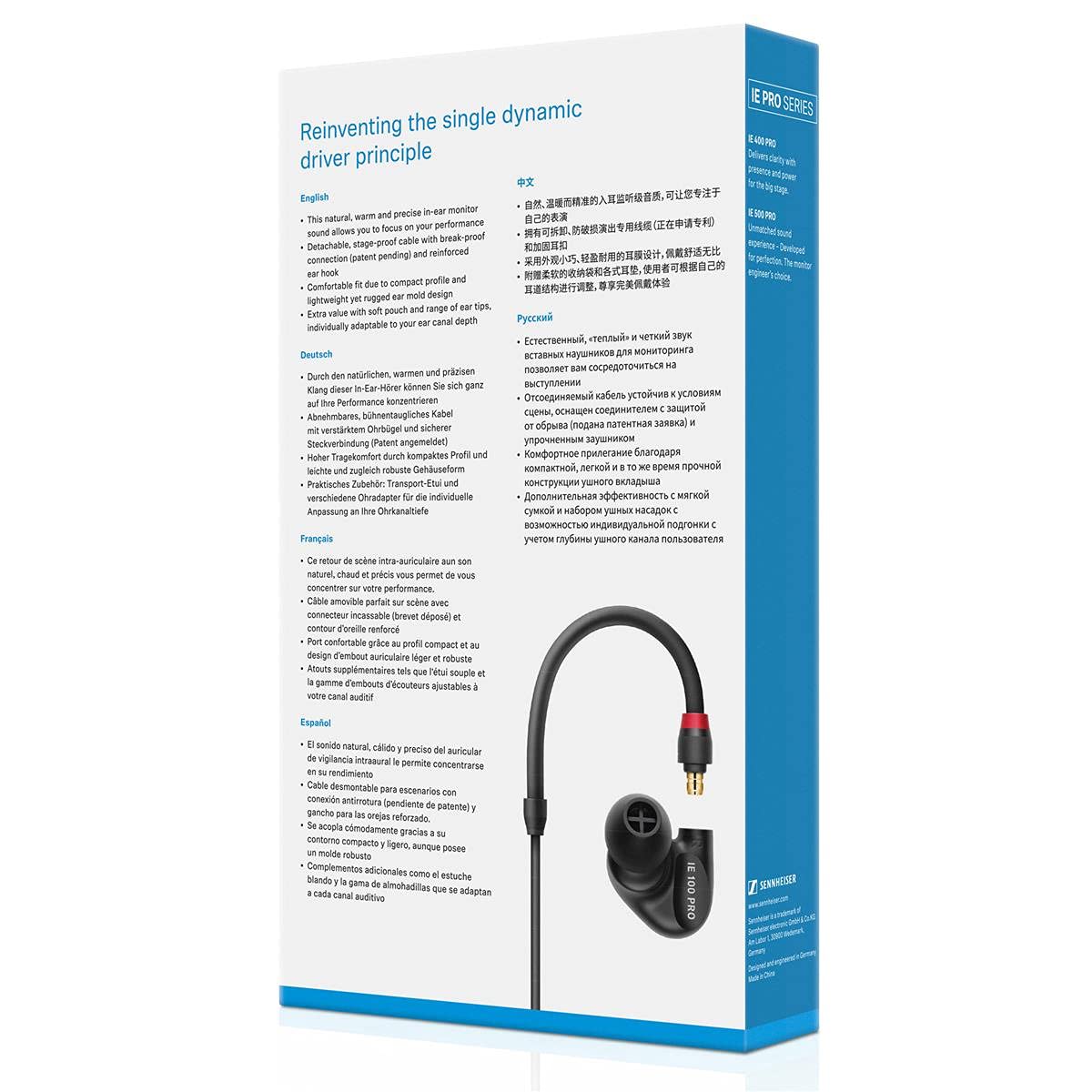 SENNHEISER Professional IE 100 PRO Dynamic In-Ear Monitoring Headphones, Black