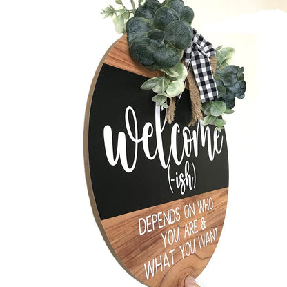 CHIJIRE Welcome Sign Front for Door Decoration, 12 in Round Wood Wreaths Wall Hanging Outdoor, Farmhouse, Porch, for Spring Summer Fall All Seasons Holiday Christmas