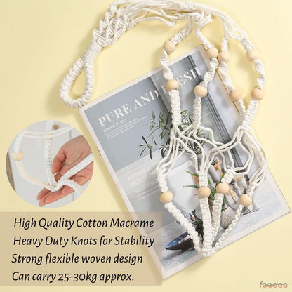 3 Pack Macrame Plant Hanger, Hanging Planters for Indoor Plants Holder With Wood Beads, No Tassels Hanging Plant Holder 3 Hooks, Different Size Boho Plant Hanger, Home Decor, Ivory (POTS NOT INCLUDED)