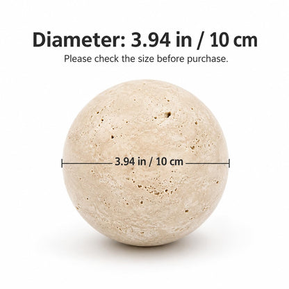 Artisanal Abode Natural Travertine Decorative Sphere, 3.94 Inch Stone Ball Decor, Hand-Polished Beige Orb Accent for Coffee Table, Shelf, Dresser and Living Room