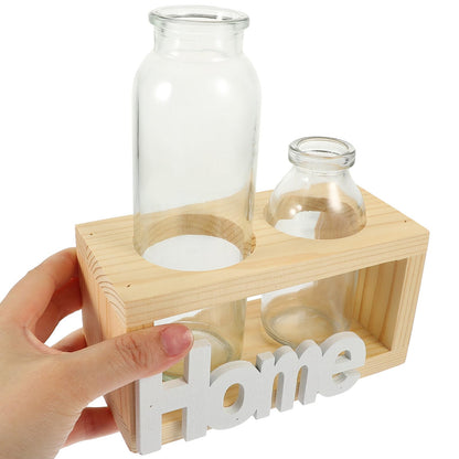 Kichvoe Glass Hydroponic Plant Vase with Wooden Stand, Nordic Style Tabletop Glass Planter for Air Plants and Houseplants, 2pcs Decorative Home Garden Terrarium Containers