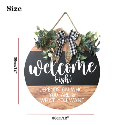 CHIJIRE Welcome Sign Front for Door Decoration, 12 in Round Wood Wreaths Wall Hanging Outdoor, Farmhouse, Porch, for Spring Summer Fall All Seasons Holiday Christmas