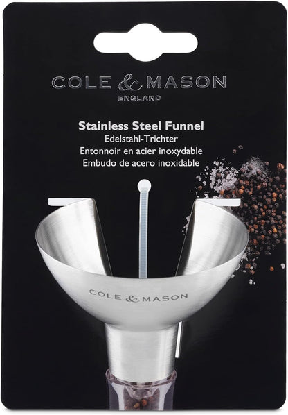 COLE & MASON Stainless Steel Salt and Pepper Funnel - Versatile Small Funnel for Filling Spice Jars and Other Kitchen Essentials - Convenient Funnels for Kitchen Use Filling Bottles - Metal Funnel