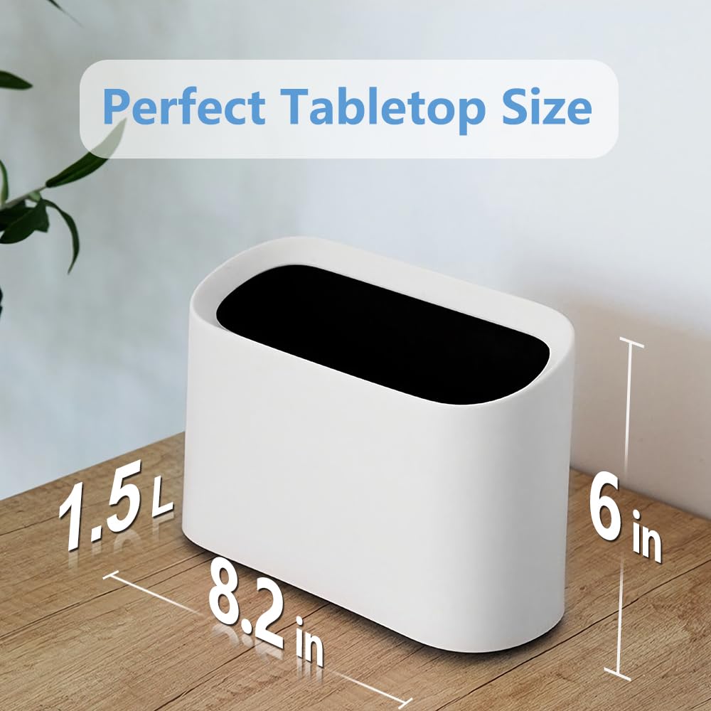 AYADA 0.4 Gal Mini Trash Can for Desk with Inclined Opening, Small Waste Basket Very Tiny for Desktop Vanity Countertop Table Office Laundry Bedside, Slim Thin Plastic Mini Garbage Can (White)