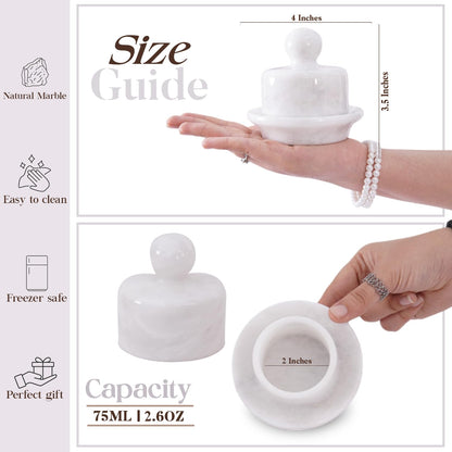 Marble Mini Butter Dish with Lid 4 Inch White French Butter Crock, Soft Butter Spreader, Butter Keeper for Kitchen Décor and Storage, Gift for Her Mother’s Day