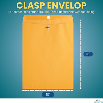 1InTheOffice Clasp Envelopes 10x13, Catalog Envelopes, Heavy-duty Clasp and Gummed Closure, Brown Kraft, 100/Pack