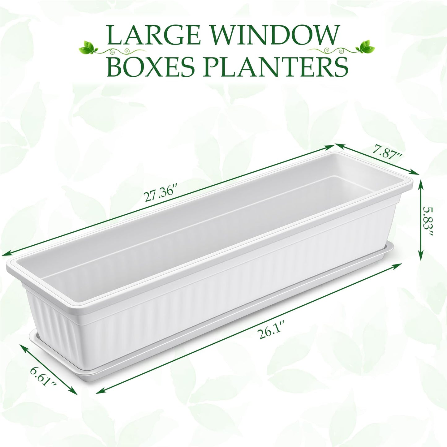 FillTouch 6 Packs 27 Inch Window Flower Box Extra Large Window Sill Herb Garden Long Rectangle Planter Plastic Boxes Outdoor with Drainage Trays for Balcony Windowsill Patio Garden