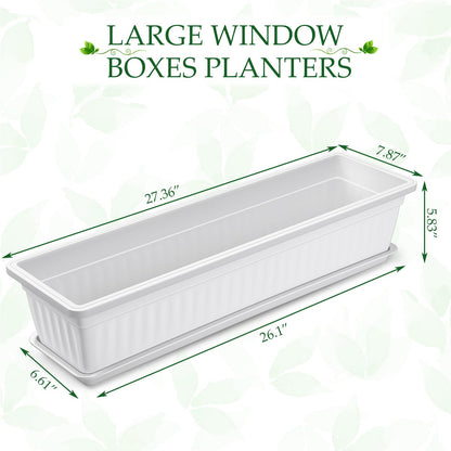 FillTouch 6 Packs 27 Inch Window Flower Box Extra Large Window Sill Herb Garden Long Rectangle Planter Plastic Boxes Outdoor with Drainage Trays for Balcony Windowsill Patio Garden