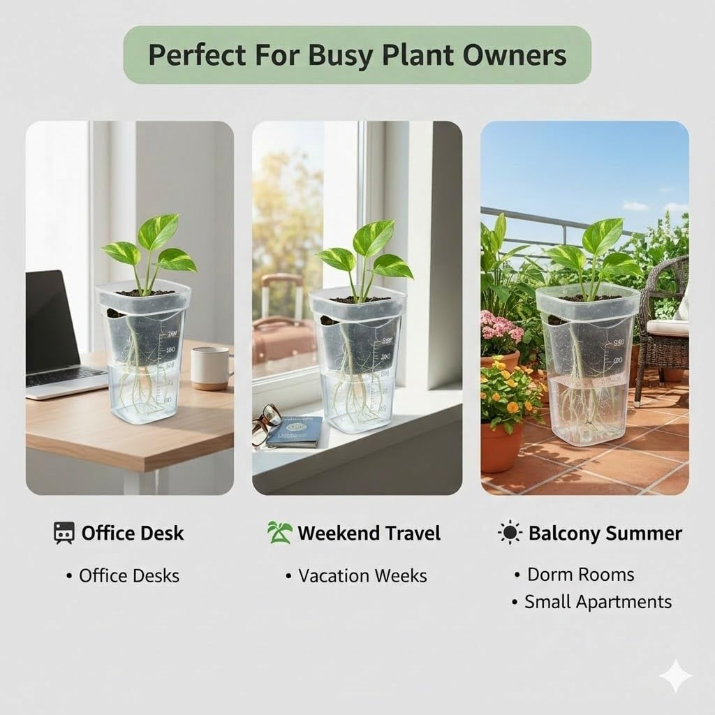 TNDCKP Mini Self Watering Pots 2.5” (10 Pack), Clear Double-Layer Planters with Anti-Root Rot Design, Continuous Watering System, Includes Cleaning Brush for Indoor Plants, Office & Travel