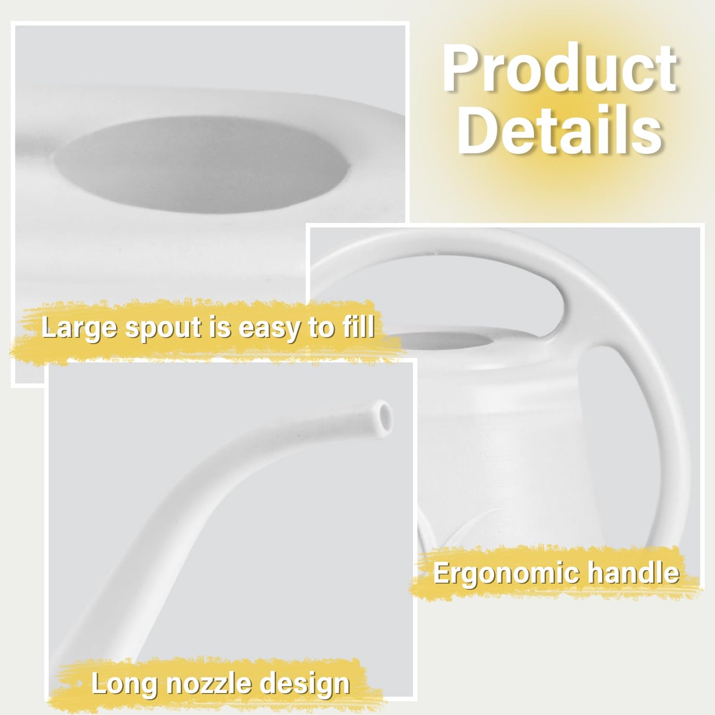 ZXJ Plant Watering Can - for Indoor and Outdoor Home Garden Plants - with Long Spout - White - 1/2 Gallon