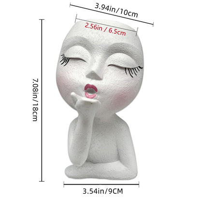 EylbKey Handmade Face Flower Pots Standing Air Kiss Head Planter Pot for Trailing Plants Cute Succulent Planter Resin Planters Funny Face Planters with Anti-Friction Pads White 1Pack