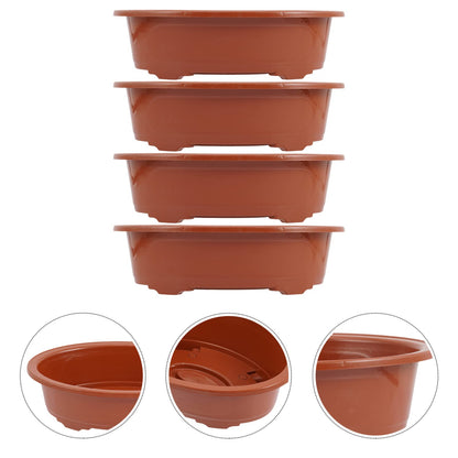 GANAZONO Planters Bonsai Training Pot Plastic Plants Growing Planter 4pcs Oval Oval Bonsai Pot Flowerpot Bowl Plants Growing Pots Brown Plant Pots