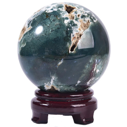 MOGEMT Large Moss Agate Crystal Sphere Natural Healing Crystal Ball with Stand Meditation Decorative Balls Home Decor 100-110mm/3.9-4.3"