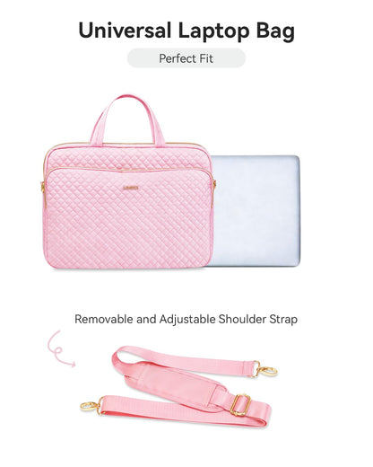 Lausiax 15.6 16 Inch Laptop Bag Case for Women Men Compatible with MacBook Pro M5/HP OmniBook Omen Envy/Dell Pro Inspiron/Lenovo Yoga IdealPad, Messenger Carrying Briefcase Computer Bag Case, Pink